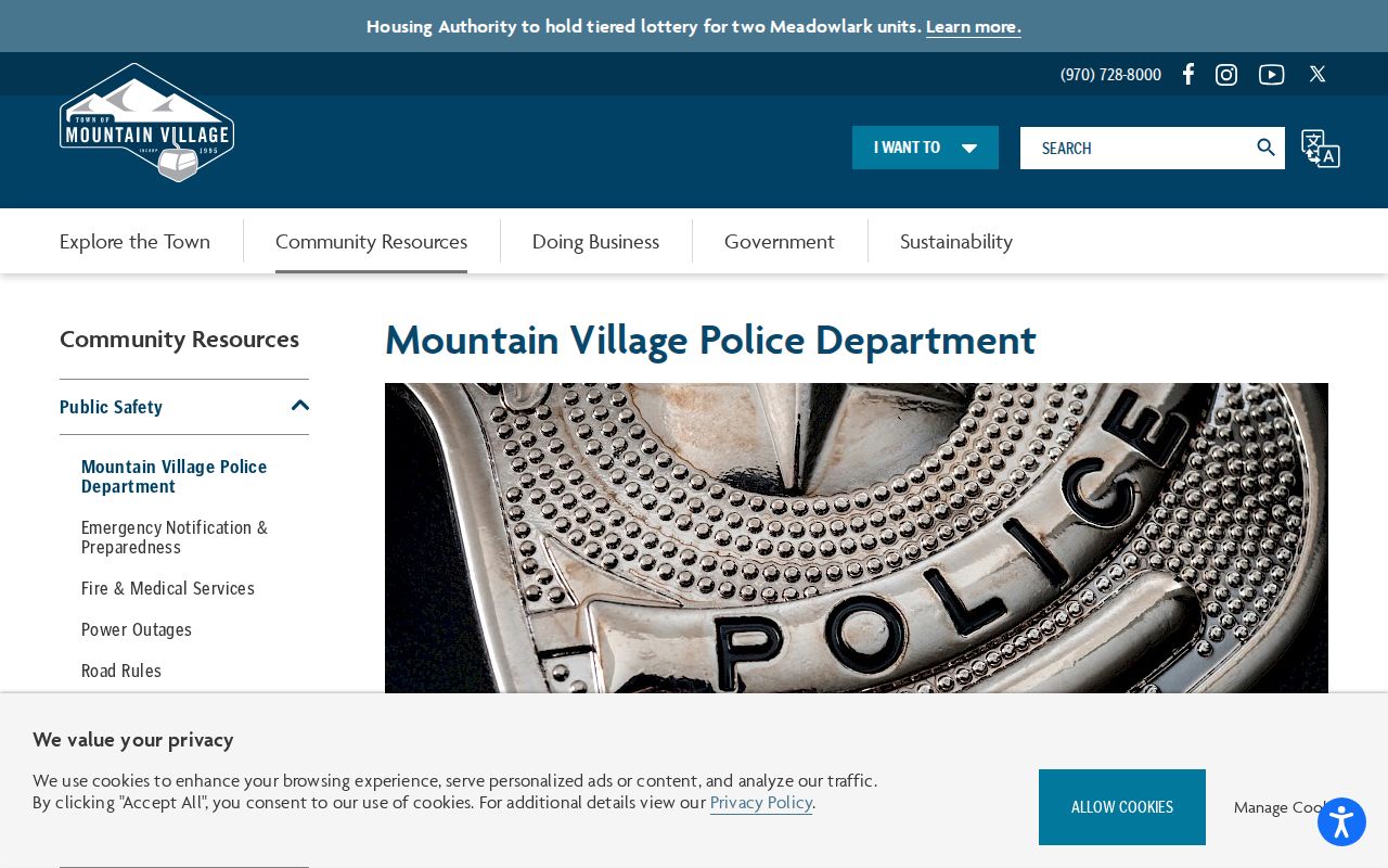 Mountain Village Police Department arrest record contact in San Miguel County