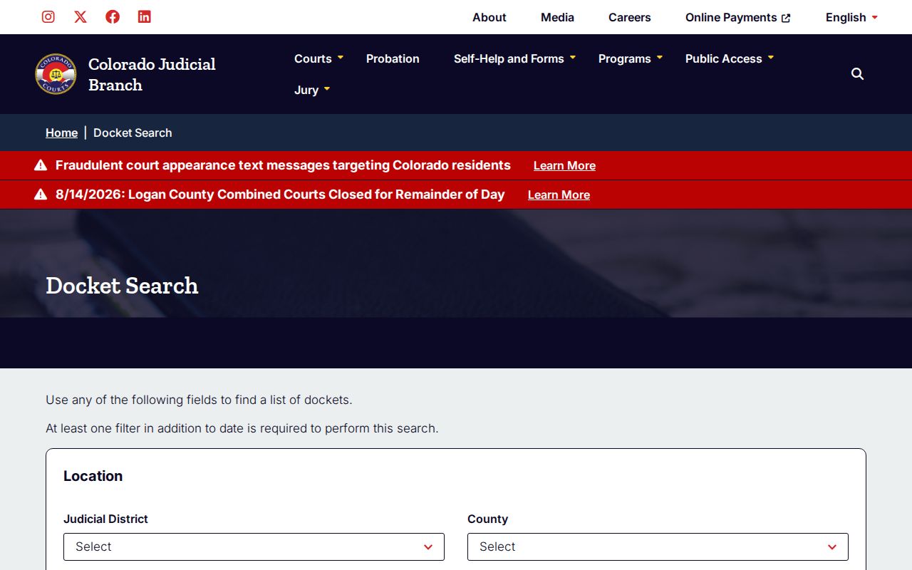 San Miguel County court docket search for booking dispositions