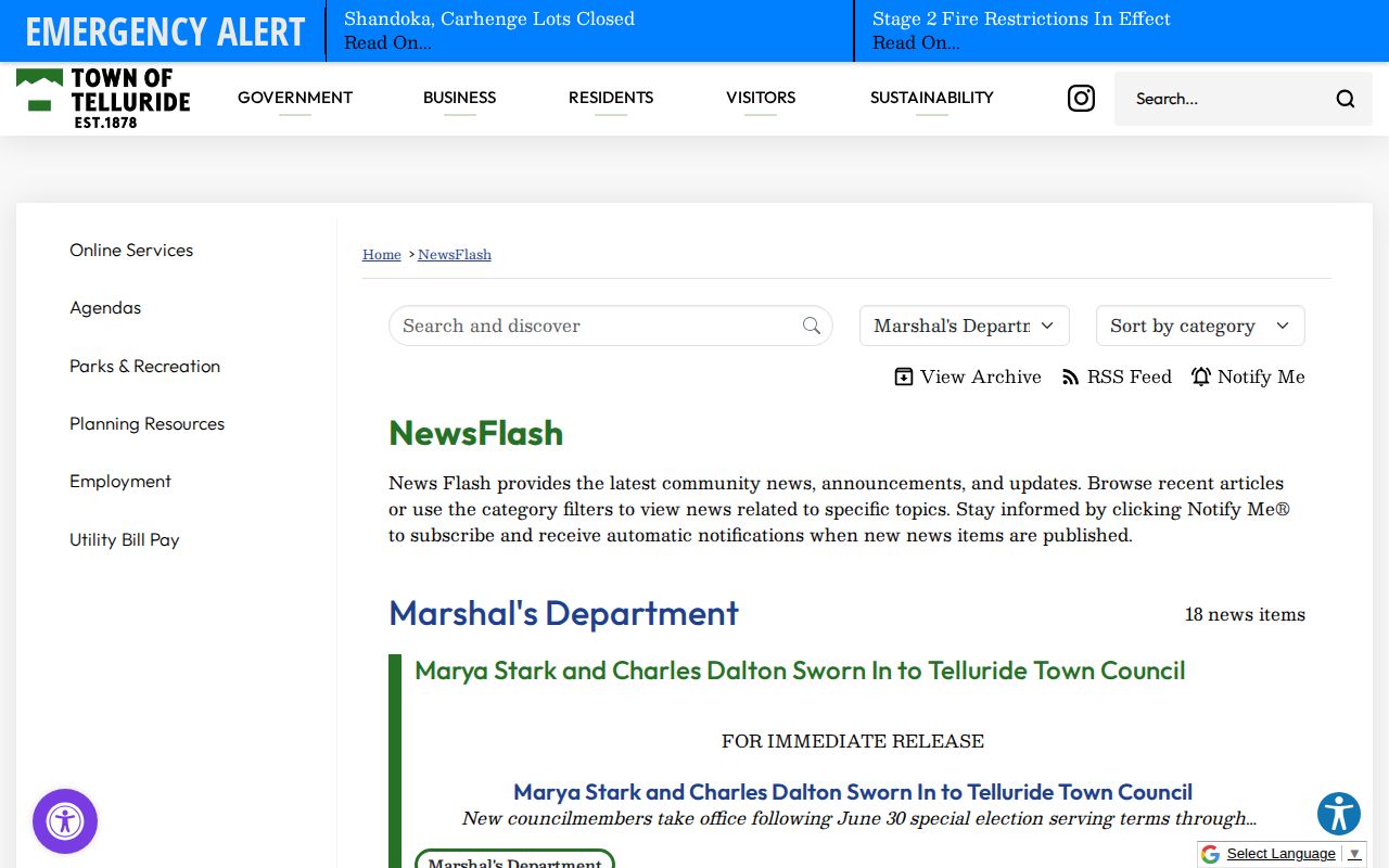 Telluride Marshal arrest news source for San Miguel County records